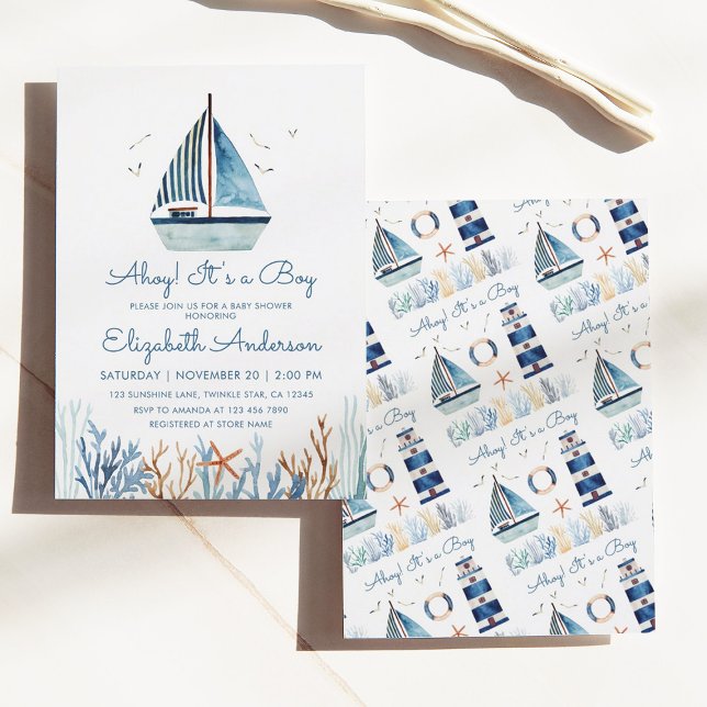 Ahoy! Det är en pojk Watercolor Sailboat Shower Inbjudningar (Skapare uppladdad)