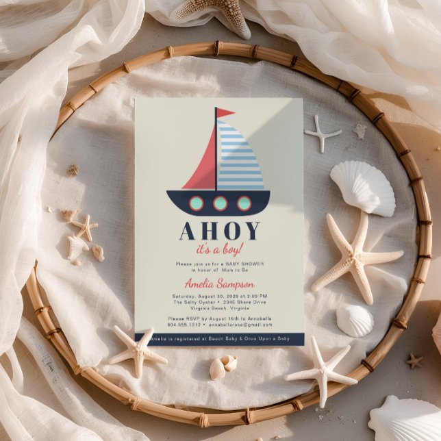 Ahoy Det är en pojkbabyinbjudan. Inbjudningar (Ahoy Its a Boy Baby Shower Invitation )