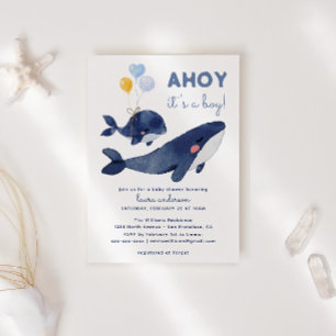 Ahoy det är en pojke! Akvarell blå baby shower Inbjudningar
