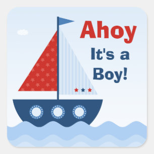 Ahoy Det är en pojke Baby Shower-dekal Fyrkantigt Klistermärke