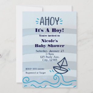 AHOY Det är en pojke baby shower nautiska inbjudni Inbjudningar