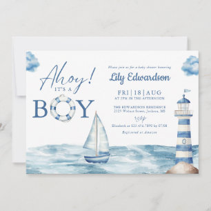 Ahoy Det Är En Pojke Babykalas Foto QR-kod Inbjudningar