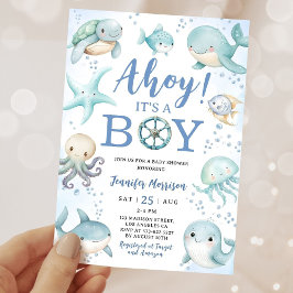 Ahoy Det Är En Pojke Blå Hav Ocean Bebis Babyshowe Inbjudningar
