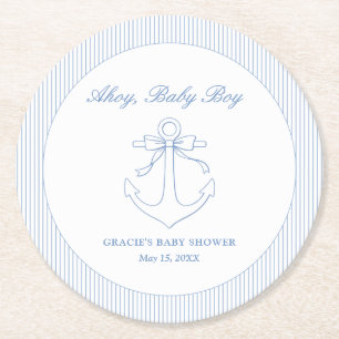 Ahoy Det är en pojke Enkel nautisk babyfest Underlägg Papper Rund