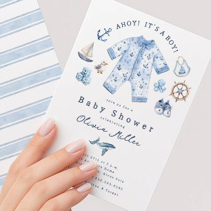 Ahoy Det är en pojke - inbjudan till baby shower