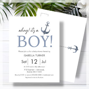Ahoy! Det är en pojke Inbjudan till babyvisnings