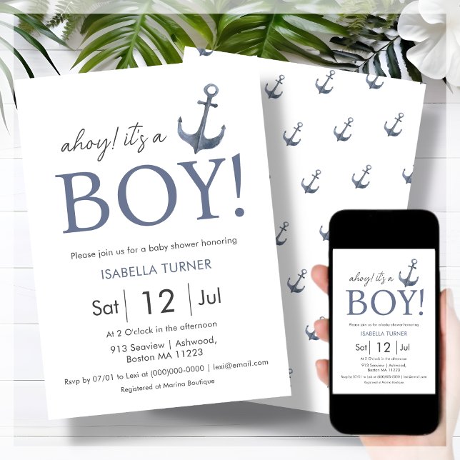 Ahoy! Det är en pojke | Inbjudan till babyvisnings (Skapare uppladdad)