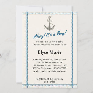 Ahoy! Det är en pojke! Inbjudan till babyvisningsp
