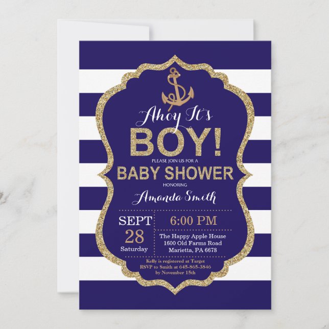 Ahoy, det är en pojke! Inbjudan till Nautical Baby (Framsida)
