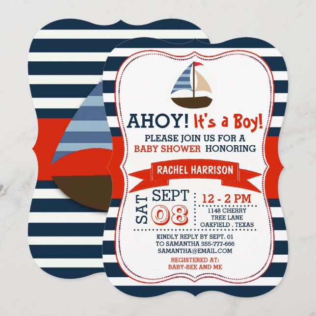 Ahoy, det är en pojke! Inbjudningskort för nautisk (Fram/baksida)