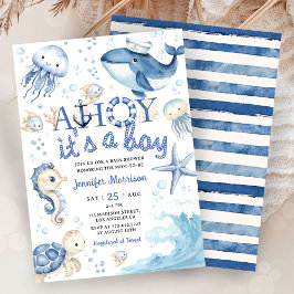 Ahoy Det är en pojke! Marin Babyshower Inbjudningar