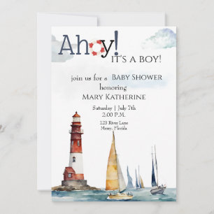 Ahoy Det är en pojke Nautical Baby dusch Inbjudningar