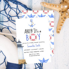 Ahoy, det är en pojke! Nautical Baby Shower Inbjudningar