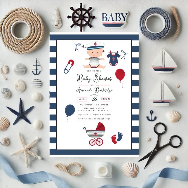 Ahoy, det är en pojke! Nautical Baby Shower Inbjudningar (Ahoy it's a Boy! Nautical Baby Shower Invitation)