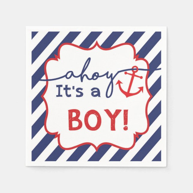 Ahoy, det är en pojke! Nautical Baby Shower Papper Pappersservett (Framsidan)