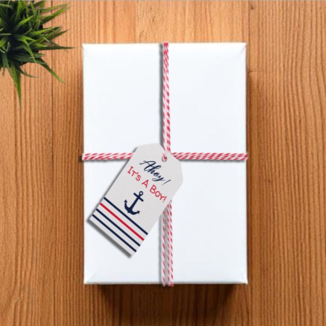 Ahoy, det är en pojke! Nautical Baby Shower Presentetikett (Skapare uppladdad)