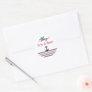 Ahoy, det är en pojke! Nautical Baby Shower Runt Klistermärke