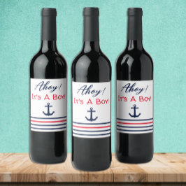 Ahoy, det är en pojke! Nautical Baby Shower Vinflaska Etikett