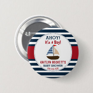 Ahoy, det är en pojke! Nautical Boat Baby Shower Knapp