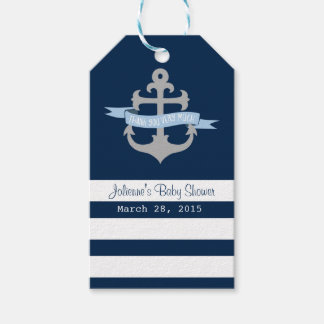 Ahoy, det är en pojke Nautical Favor Tags Navy Blu Presentetikett