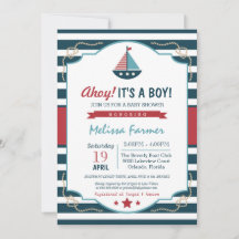 Ahoy, det är en pojke! Nautical Navy & Red Baby Sh
