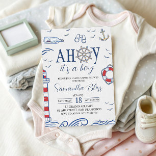 Ahoy det är en pojke! Nautisk Baby Shower Inbjudan