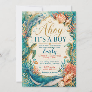 Ahoy Det är en pojke, nautisk baby shower Inbjudningar