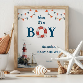 Ahoy det är en pojke, nautisk baby shower-välkomst poster
