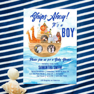 Ahoy det är en pojke Noahs kristna babydusch i Ark Inbjudningar