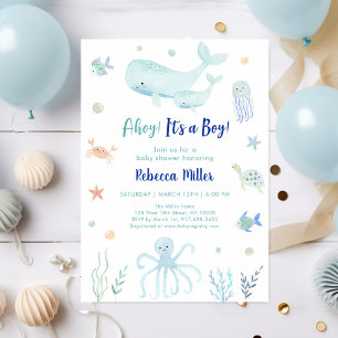 Ahoy det är en pojke under Sea Baby Shower Inbjudningar
