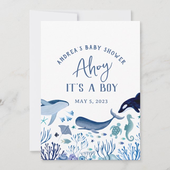 Ahoy Det är en pojke under Sea Baby Shower Tack. Inbjudningar (Framsida)
