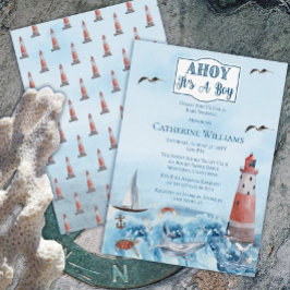 Ahoy Det är en pojkfyr Ocean Baby Sprinkle Inbjudningar