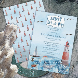 Ahoy Det är en pojkfyr Ocean Baby Sprinkle Inbjudningar