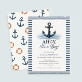 Ahoy Det är en pojknyans-babybojinbjudan Inbjudningar