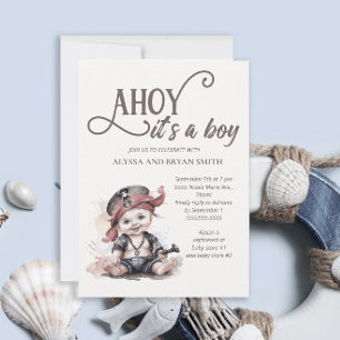 Ahoy det är en pojkpirat Baby Shower Inbjudningar