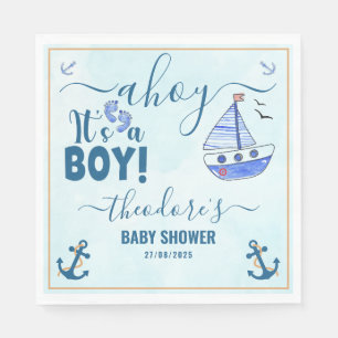 Ahoy Det är en pojksegelbåt, babykläder, vattenfär Pappersservett