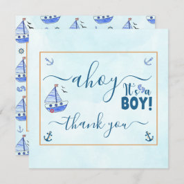 Ahoy det är en pojksegelbåt Nautical Baby Shower T Tack Kort