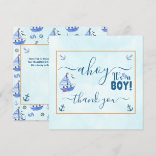 Ahoy det är en pojksegelbåt Nautical Baby Shower T Tack Kort