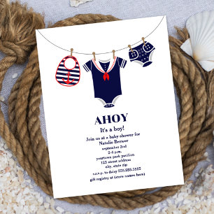 Ahoy Det är en pojkvaktare Kostym Nautical Baby Sh Inbjudningar