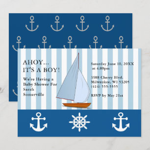 Ahoy Det är en pojkvän som seglar Sepia Blue Inbjudningar