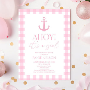 Ahoy Det är en Rosa för flickans Elegant Nautical Inbjudningar