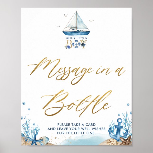 Ahoy Det är ett Boy Nautical-meddelande i ett Flas Poster (Framsidan)