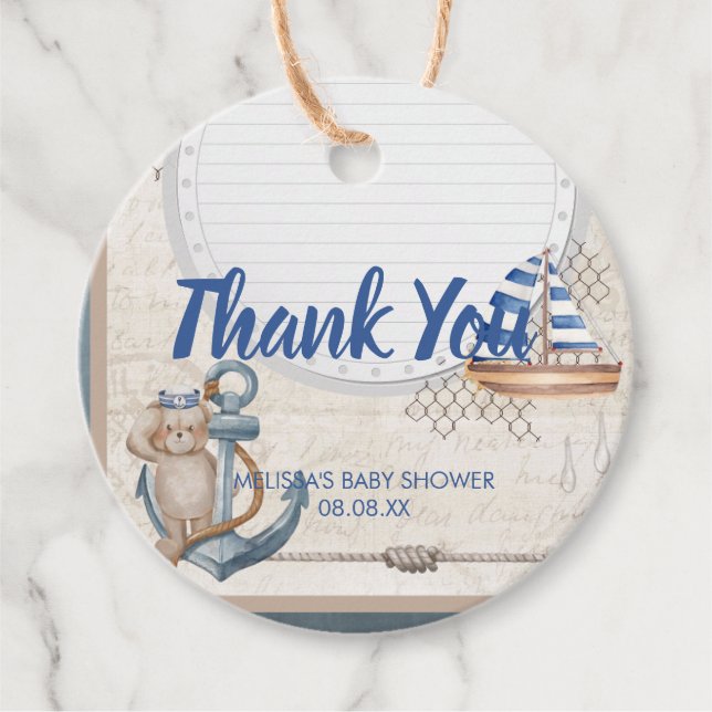Ahoy, det är ett nautiskt babyduschtema. gåvor etiketter (Framsida)