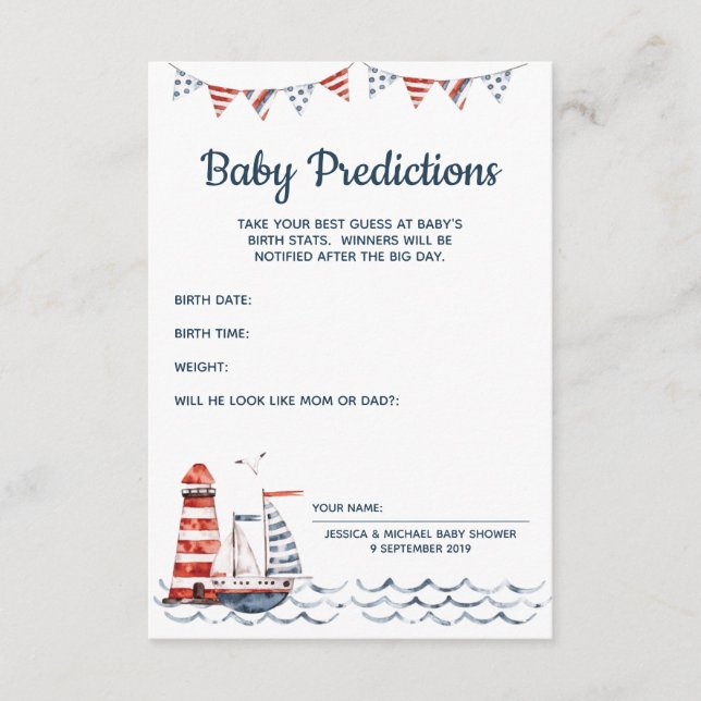 Ahoy Det är ett Pojke Nautical Baby Predictions Ca Tilläggskort (Framsida)