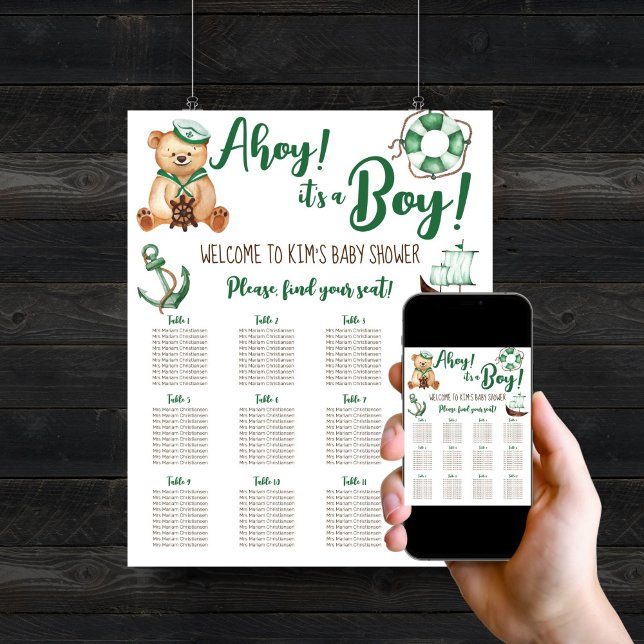 Ahoy, det är ett pojksittdiagram poster (Ahoy it's a boy baby shower seating chart welcome sign editable template poster digital download)