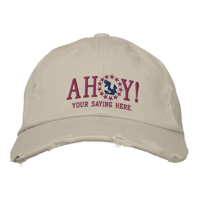 AHOY! Embroidery Nautical Hälsning Broderad Keps (Framsida)