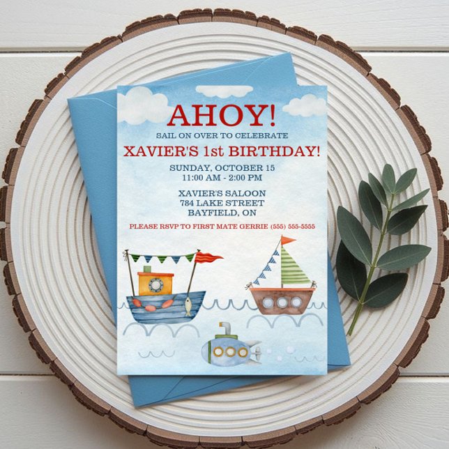 AHOY! Fartyg och ubåt födelsedagsfest Inbjudningar (Skapare uppladdad)
