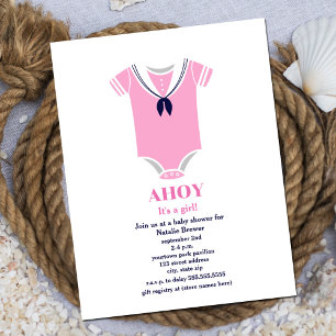 Ahoy Girl Nautical Sailor Kostym Baby Shower Inbjudningar