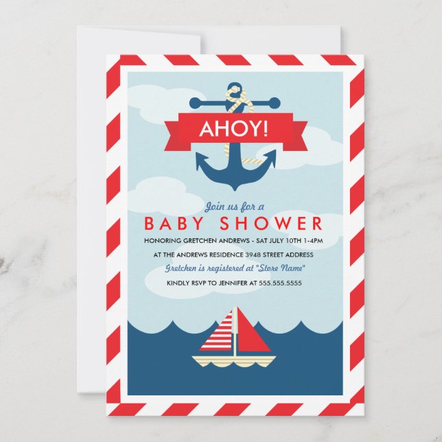 Ahoy! Inbjudan till Nautical Baby Shower (Framsida)