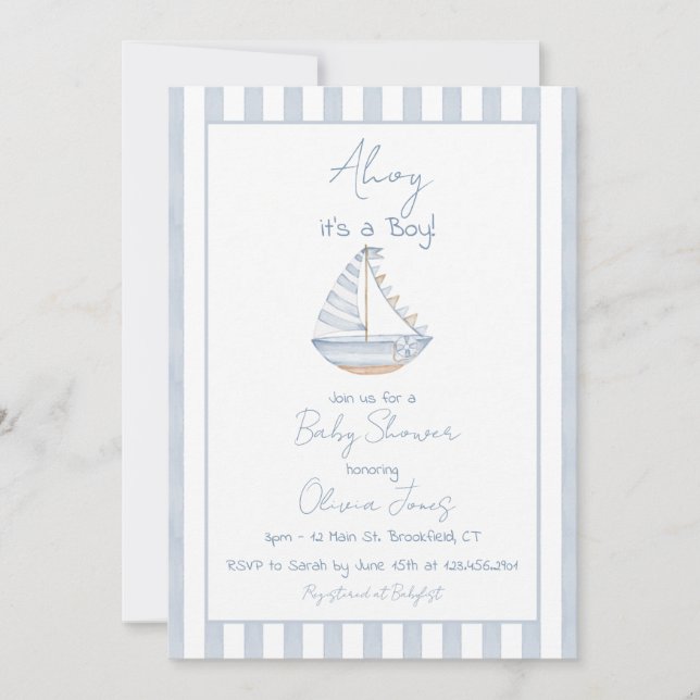 Ahoy It's A Boy Baby Shower Invitation Card Inbjudningar (Framsida)